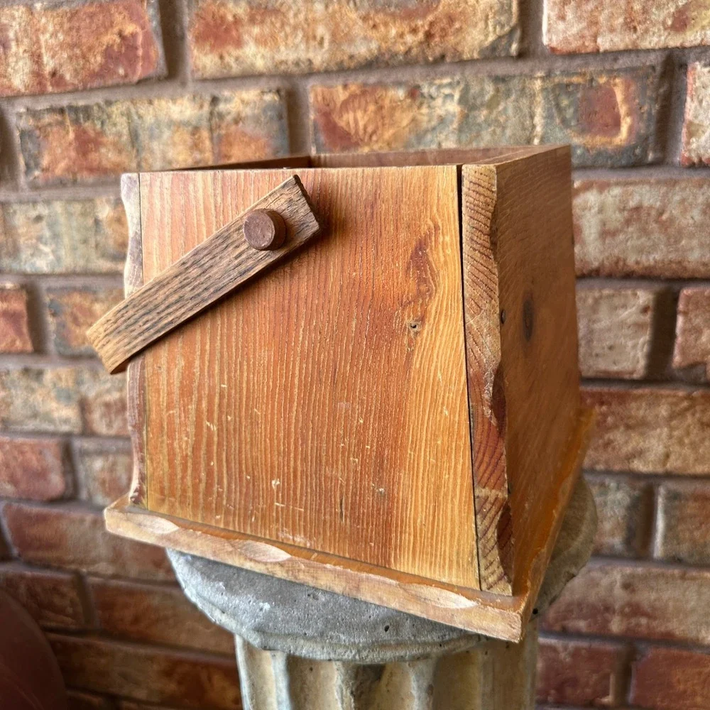 Rustic Wood Storage Crate with Handle Distressed Farmhouse Decor Planter Box